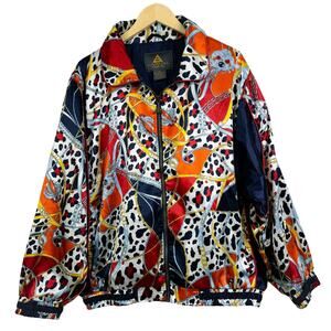 Vintage Women's 1990's Baroque Pattern Zip Up Satin Bomber Jacket Sz L
